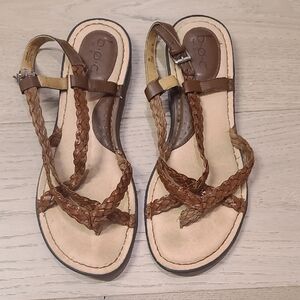 b.o.c. Braided Brown and Tan Leather Slingback Sandals